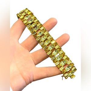 Vintage Rare 1960s Lemon CRYSTAL WEISS Glass  gold finish fancy Chunky bracelet
